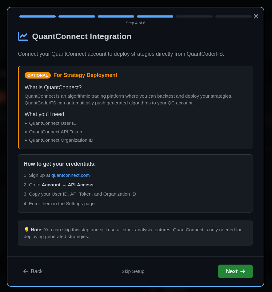 QuantCoderFS QuantConnect Setup