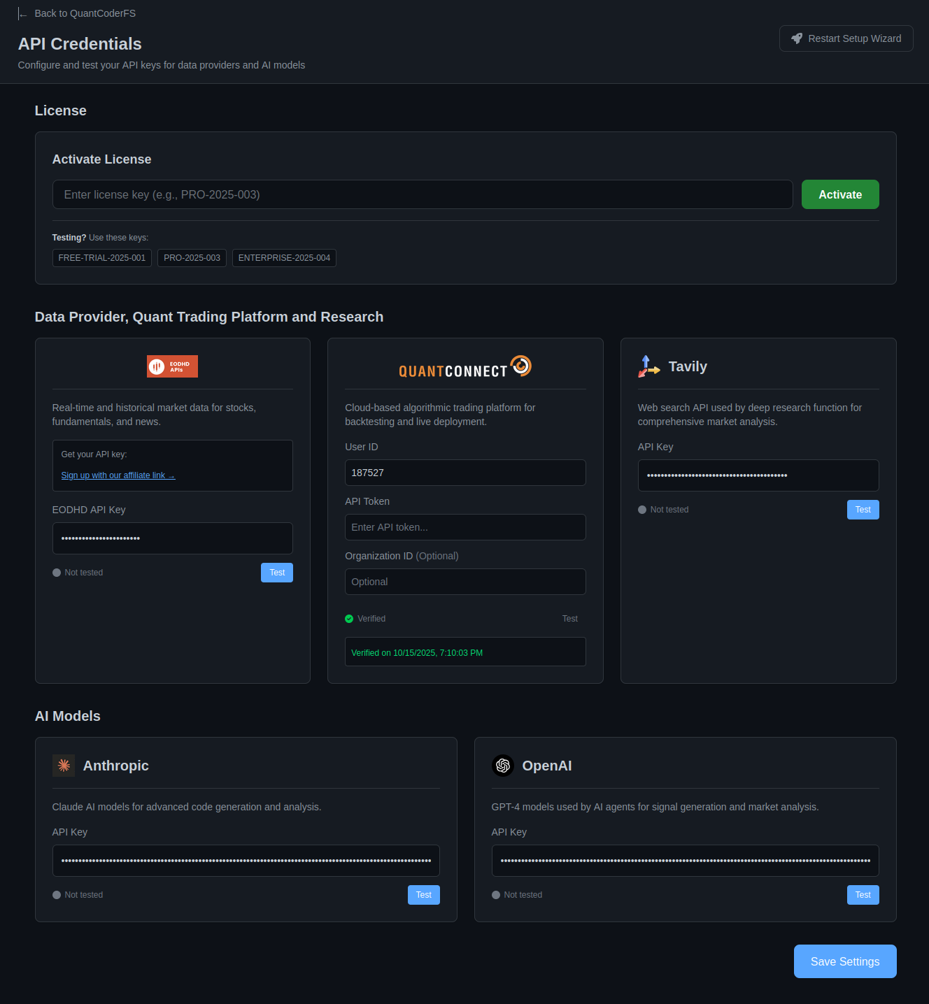 QuantCoderFS Credentials