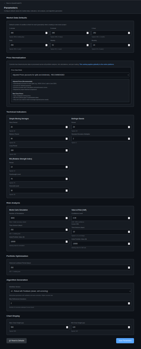 Parameters Page - Price Normalization